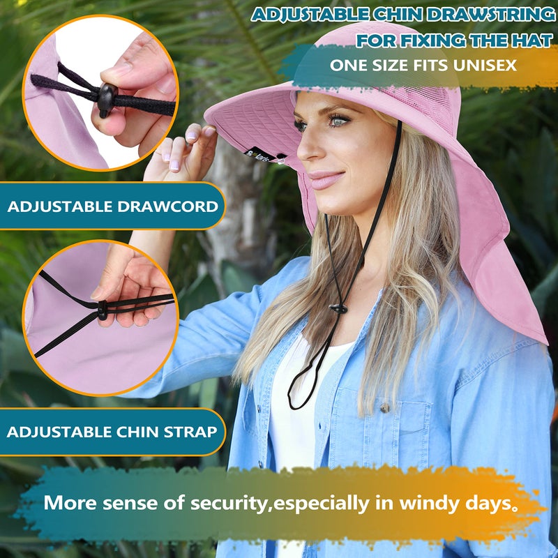 Solaris Sun Hat with Neck Flap, UPF 50 Sun Protection Lightweight Sun Cap for Men Women, Wide Brim Hat for Fishing Hiking Beach Safari, Pink - Image 3